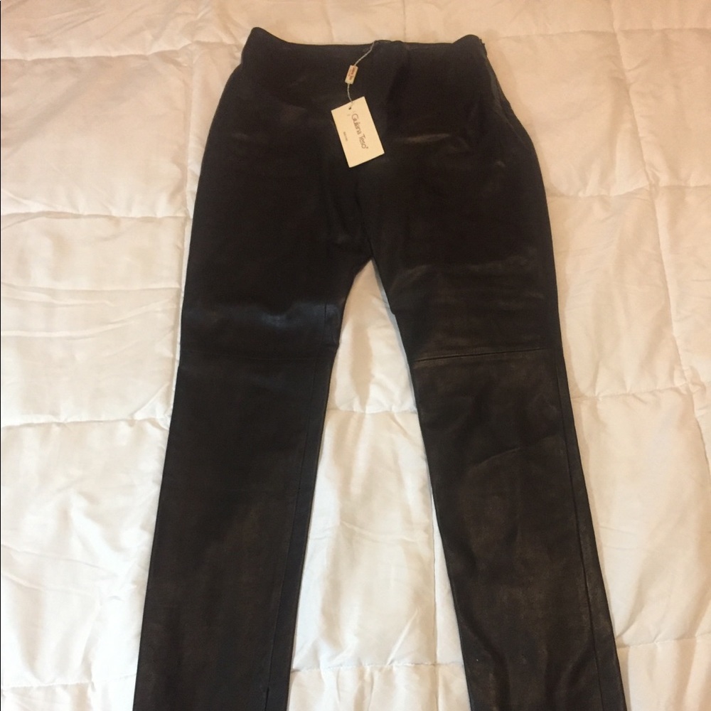 NWT Giuliana Teso Black Leather Pants 40 Italy